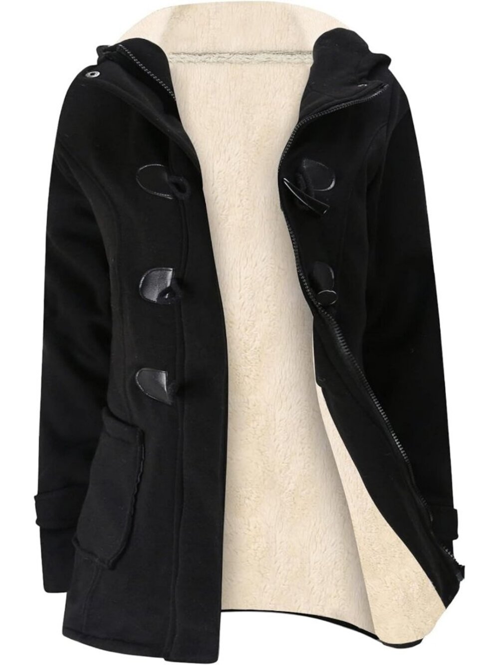 Cozy Sherpa Lined Winter Jacket for Women | Hooded Duffle Toggle Fleece Coat